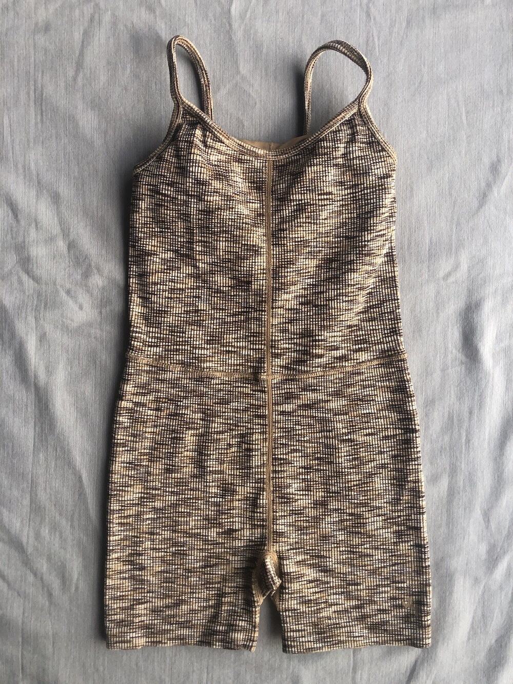 JoyLab Women’s Small Brown Wave Print Stretch Unitard Romper Bike Short Bodysuit
